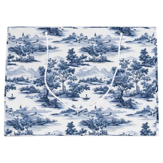 Toile de jouy, blauw china, porselein, blauwe wilg groot cadeauzakje (Voorkant)