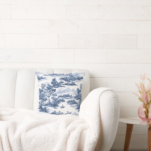 Toile de jouy, blauw china, porselein, blauwe wilg kussen (Bank)