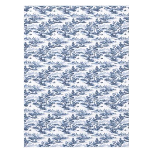 Toile de jouy, blauw china, porselein, blauwe wilg tafelkleed (Voorkant)