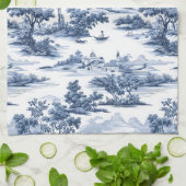 Toile de jouy, blauw china, porselein, blauwe wilg theedoek (Gevouwen)