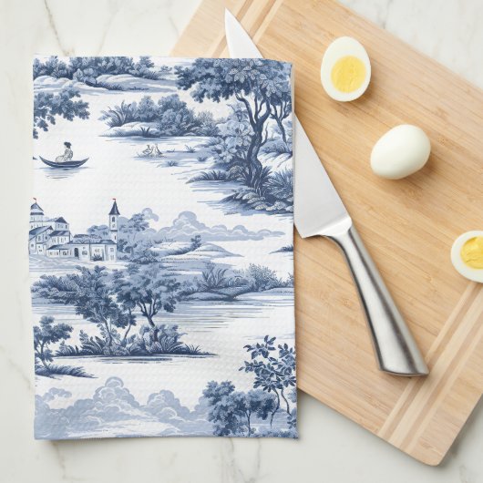 Toile de jouy, blauw china, porselein, blauwe wilg theedoek (Quarter Fold)