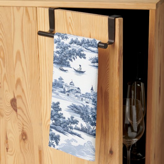 Toile de jouy, blauw china, porselein, blauwe wilg theedoek (Derde Gevouwen)