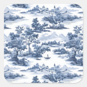 Toile de jouy, blauw china, porselein, blauwe wilg vierkante sticker (Voorkant)