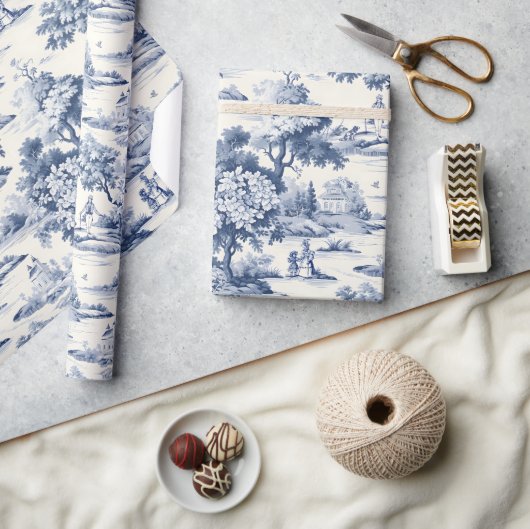 Toile de jouy, blauw en wit, porselein, cadeaupapier (Crafts)