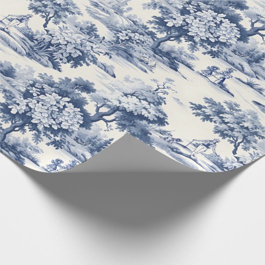 Toile de jouy, blauw en wit, porselein, cadeaupapier (Hoek)