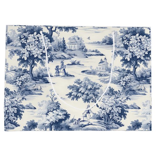 Toile de jouy, blauw en wit, porselein, groot cadeauzakje (Achterkant)