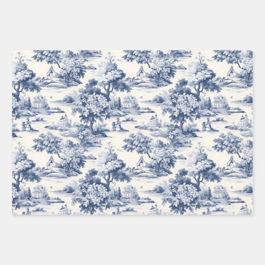Toile de jouy, blauw en wit, porselein, inpakpapier vel (Voorkant 2)