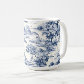 Toile de jouy, blauw en wit, porselein, koffiemok (Voorkant rechts)