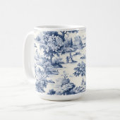 Toile de jouy, blauw en wit, porselein, koffiemok (Voorkant links)
