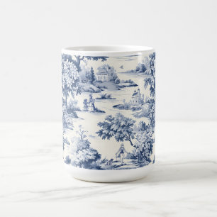 Toile de jouy, blauw en wit, porselein, koffiemok