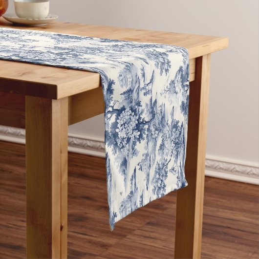 Toile de jouy, blauw en wit, porselein, medium tafelloper (Voorbeeld)