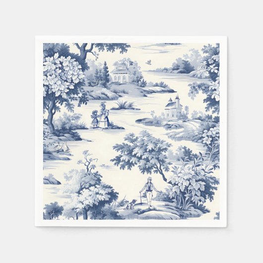 Toile de jouy, blauw en wit, porselein, servet (Voorkant)