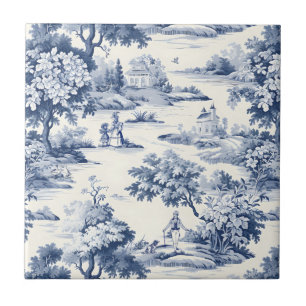 Toile de jouy, blauw en wit, porselein, tegeltje