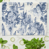 Toile de jouy, blauw en wit, porselein, theedoek (Gevouwen)