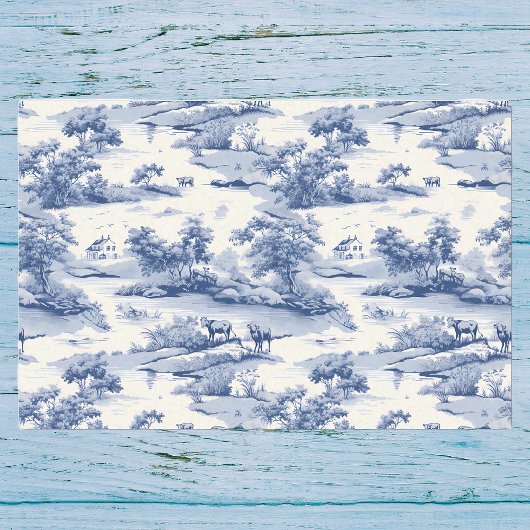Toile de Jouy Blauw Frans rustiek weiland Tissuepapier