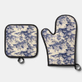 Toile De Jouy Blauw patroon Marine Ovenwant & Pannenlap Set (Voorkant)