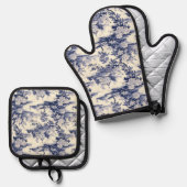 Toile De Jouy Blauw patroon Marine Ovenwant & Pannenlap Set (Voorkant / Achterkant)