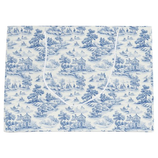 Toile de Jouy Blauw Stijl Elegant Frans Groot Cadeauzakje (Voorkant)