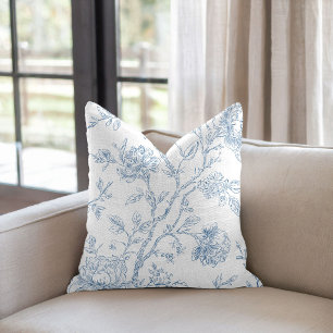 Toile de Jouy Blauwe Bloemen Kussen