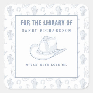 Toile de Jouy Blauwe Cowboy - Voor de bibliotheek Vierkante Sticker
