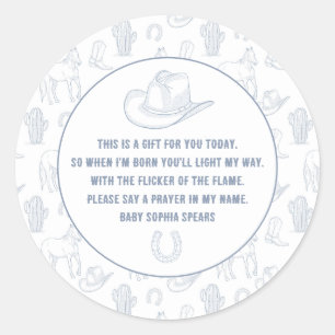 Toile de Jouy Blauwe Cowboy Western Gebed Baby Ronde Sticker