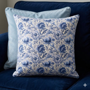 Toile de Jouy. Blauwe Franse toile. Worpdekentuch Kussen