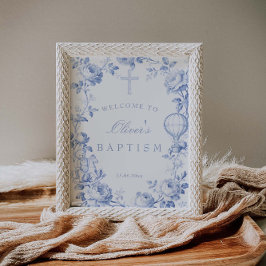 Toile De Jouy Blauwe Jongen Doop Welkom Poster