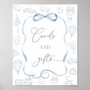 Toile de Jouy Blauwe Kraamkaarten en Cadeaus Poster