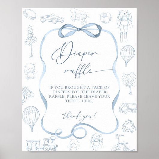 Toile de Jouy Blauwe Kwekerij Jongen Luier Raffle Poster (Voorkant)