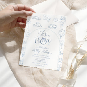 Toile De Jouy Blauwe Nursery Jongens Baby Shower Kaart