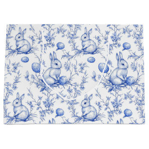 Toile De Jouy Blauwe Paashaas Groot Cadeauzakje
