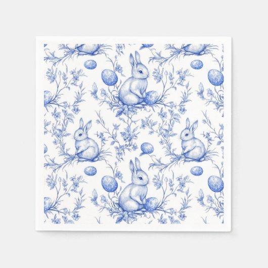 Toile De Jouy Blauwe Paashaas Servet (Voorkant)