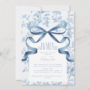 Toile De Jouy Blauwe Strik Baby Shower Uitnodiging