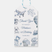 Toile De Jouy Blauwe Verjaardagsfeestje  Cadeaulabel (Achterkant)