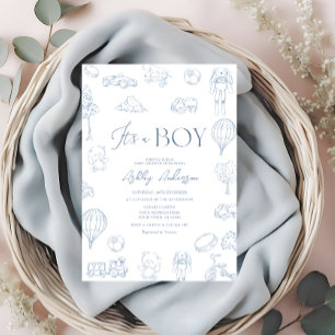 Toile De Jouy Blauwe Vintage Baby Shower Kaart