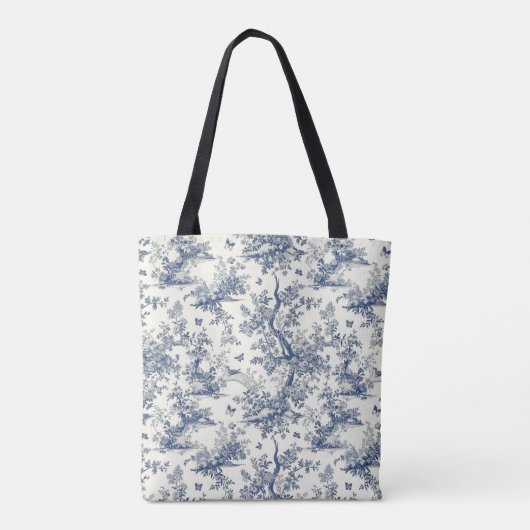 Toile de Jouy Blauwe Vlindertuin Tote Bag (Achterkant)