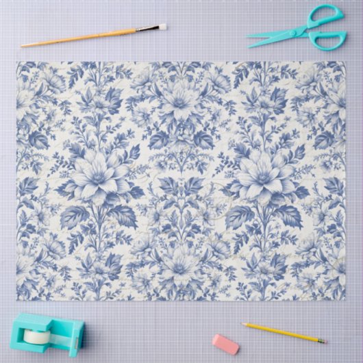 Toile de Jouy Bloemen Blauw Wit Ephemera Decoupage Tissuepapier (Craft)