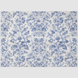 Toile de Jouy Bloemen Blauw Wit Ephemera Decoupage Tissuepapier