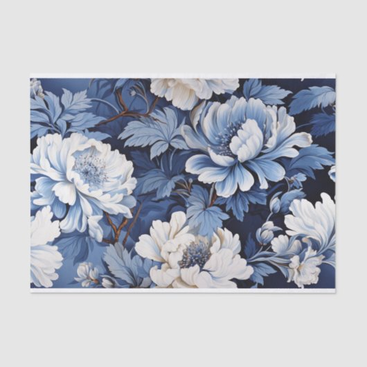Toile de Jouy bloemen in blauw op leeftijd Tissuepapier (Voorkant)