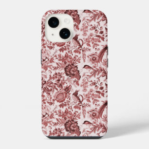 Toile de Jouy Bloemrijke Fazanten Rood Vintage iPhone 14 Hoesje