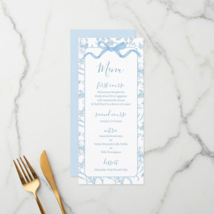 Toile de jouy Blue Baby shower Boy Menu Kaart