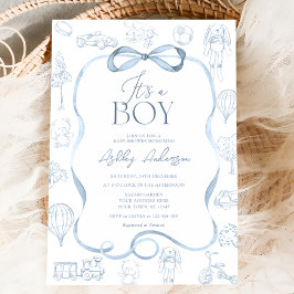 Toile De Jouy Blue Baby shower Kaart