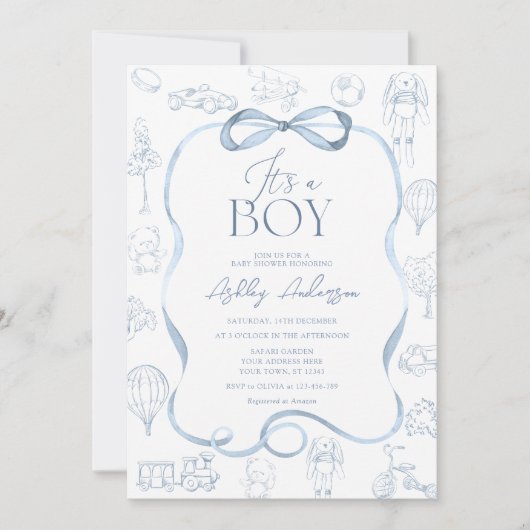 Toile De Jouy Blue Baby shower Kaart (Voorkant)