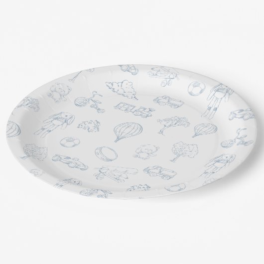 Toile de Jouy Blue Baby shower Papieren Bordje (Gekanteld)