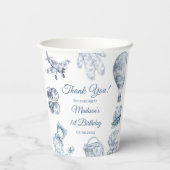 Toile De Jouy Blue Birthday Party Papieren Bekers (Achterkant)