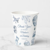 Toile De Jouy Blue Birthday Party Papieren Bekers (Voorkant)