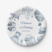 Toile De Jouy Blue Birthday Party Papieren Bordje (Voorkant)