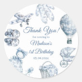 Toile De Jouy Blue Birthday Party  Ronde Sticker (Voorkant)