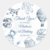 Toile De Jouy Blue Birthday Party  Ronde Sticker (Voorkant)
