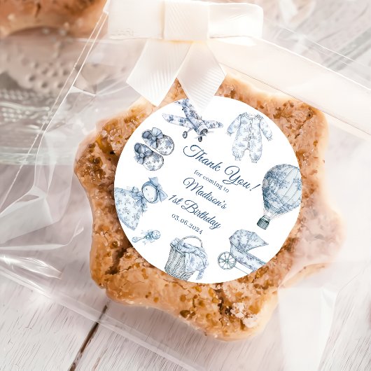 Toile De Jouy Blue Birthday Party  Ronde Sticker